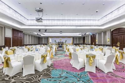 Banquet tables set-up in Grand Ballroom at Chatrium Royal Lake