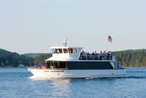 A boat at the lake near Alderbrook Resort & Spa