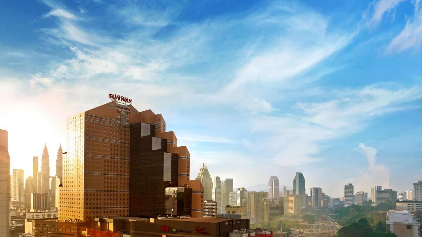 Distant view of Sunway Putra Hotel & downtown on a sunny day