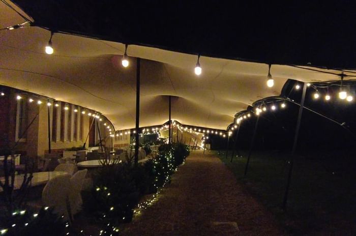 Christmas parties in Wokingham featuring the flexi tent illuminated at Easthampstead Park