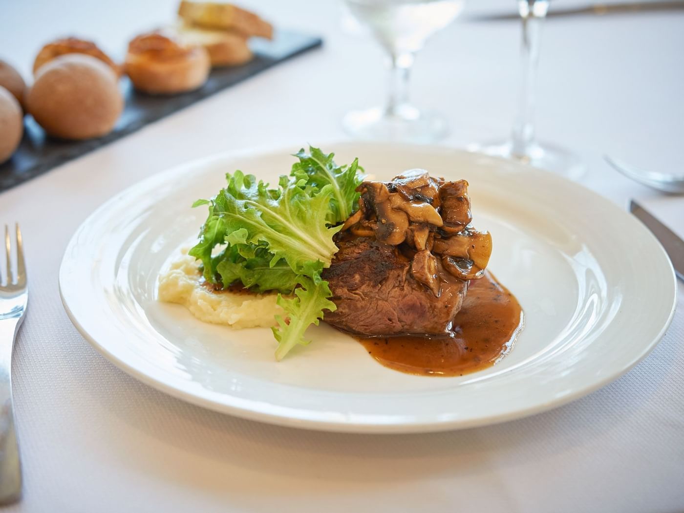 Steak with mushroom sauce served at Grand Fiesta Americana
