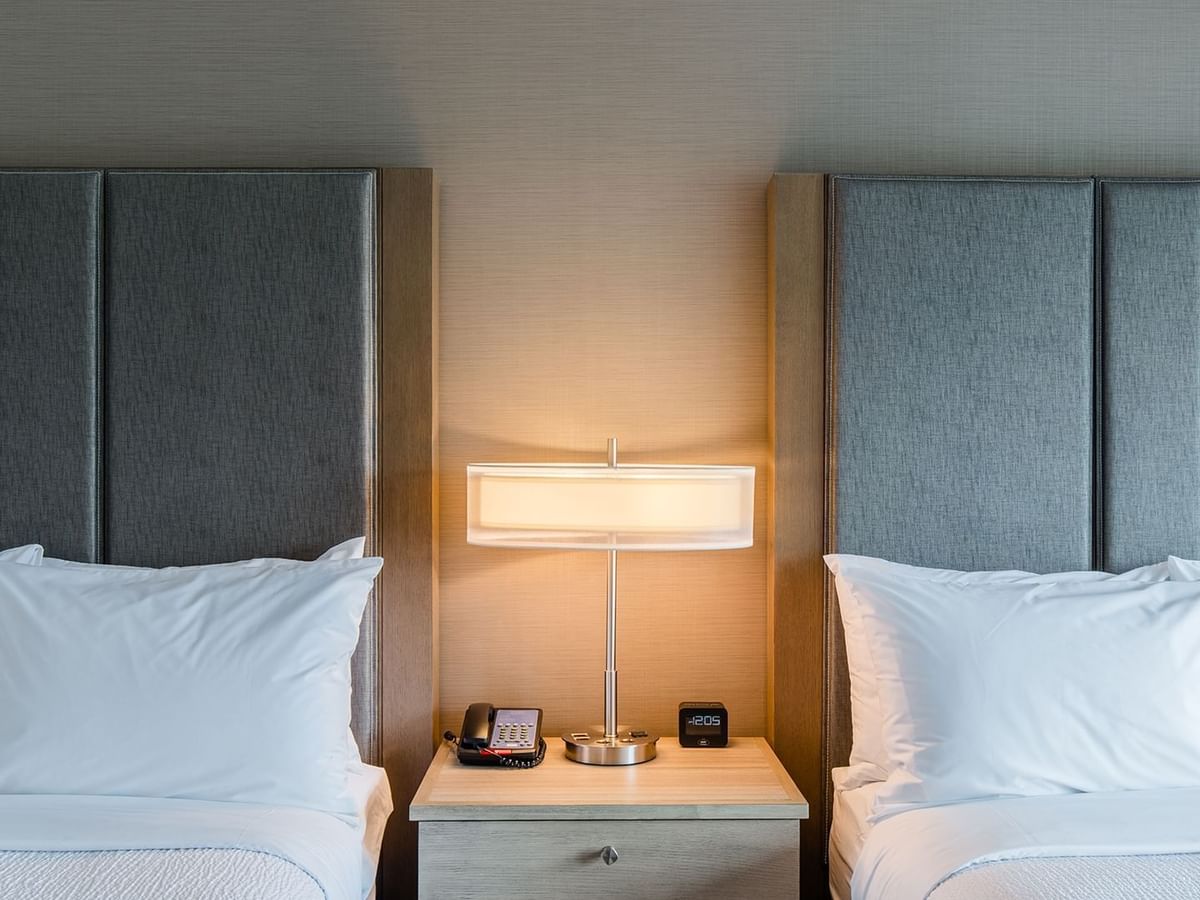 Hotel guestroom with two beds