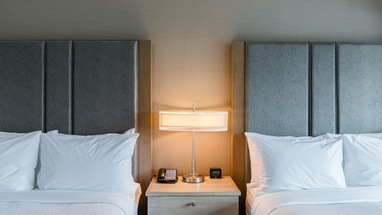 Hotel guestroom with two beds