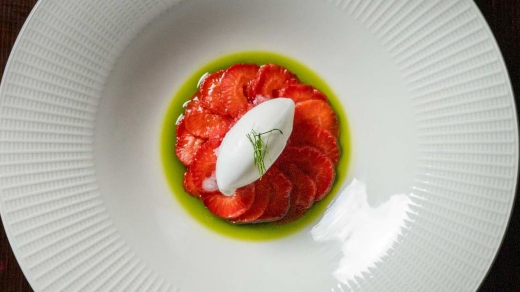 Kaffir lime poached strawberries 
