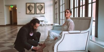 Newlyweds in Palm Court