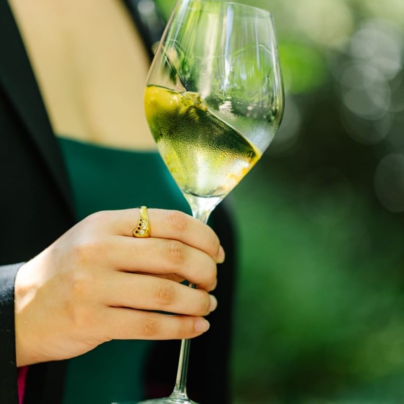 Champagne swirling in a glass