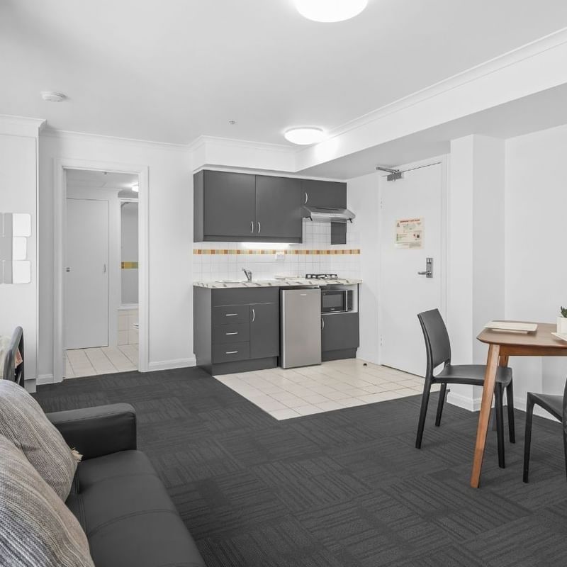 Student Living on Flinders - Studio Apartment Living Area 