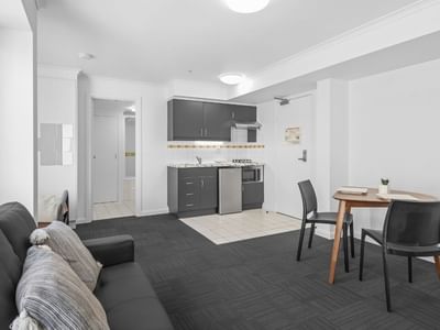 Student Living on Flinders - Studio Apartment Living Area 