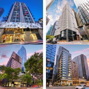 Collage of hotel buildings exterior by Brady Hotels & Apartments