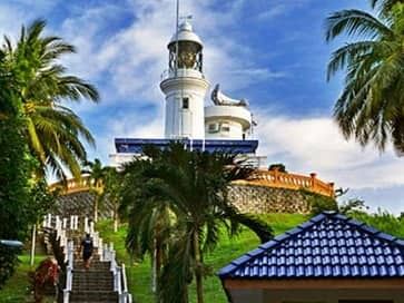 rachado lighthouse at tanjung tuan beach, port dickson