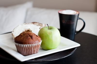 muffin, apple and coffee for breakfast