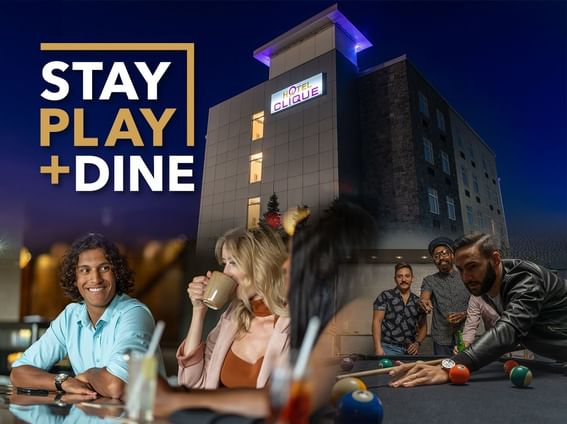 Stay Play + Dine poster used at Hotel Clique Calgary Airport