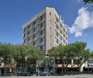 Exterior distant view of the hotel building of Metterra Hotel on Whyte
