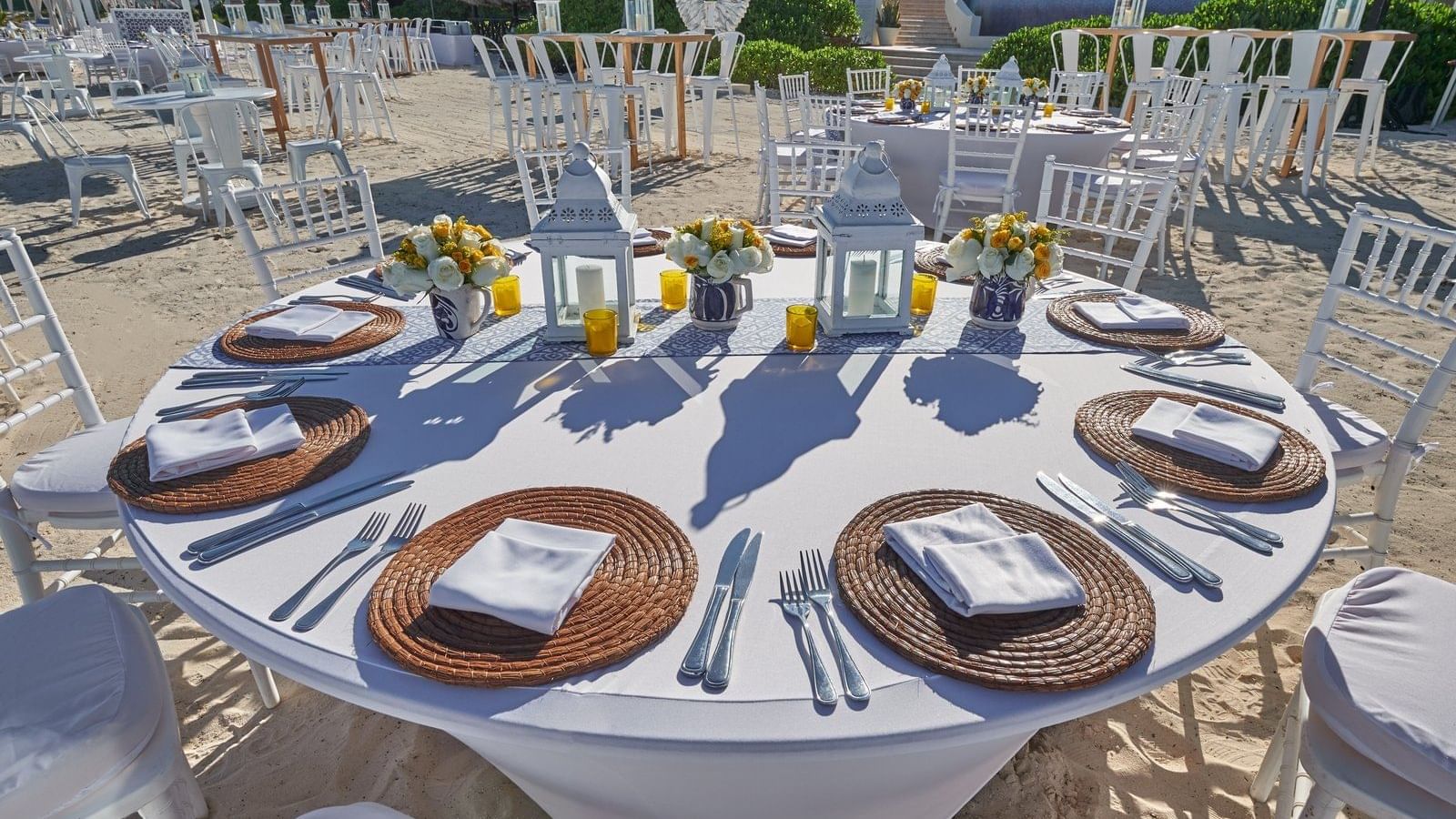 Outdoor dining area for events at Live Aqua Beach Resort Cancun