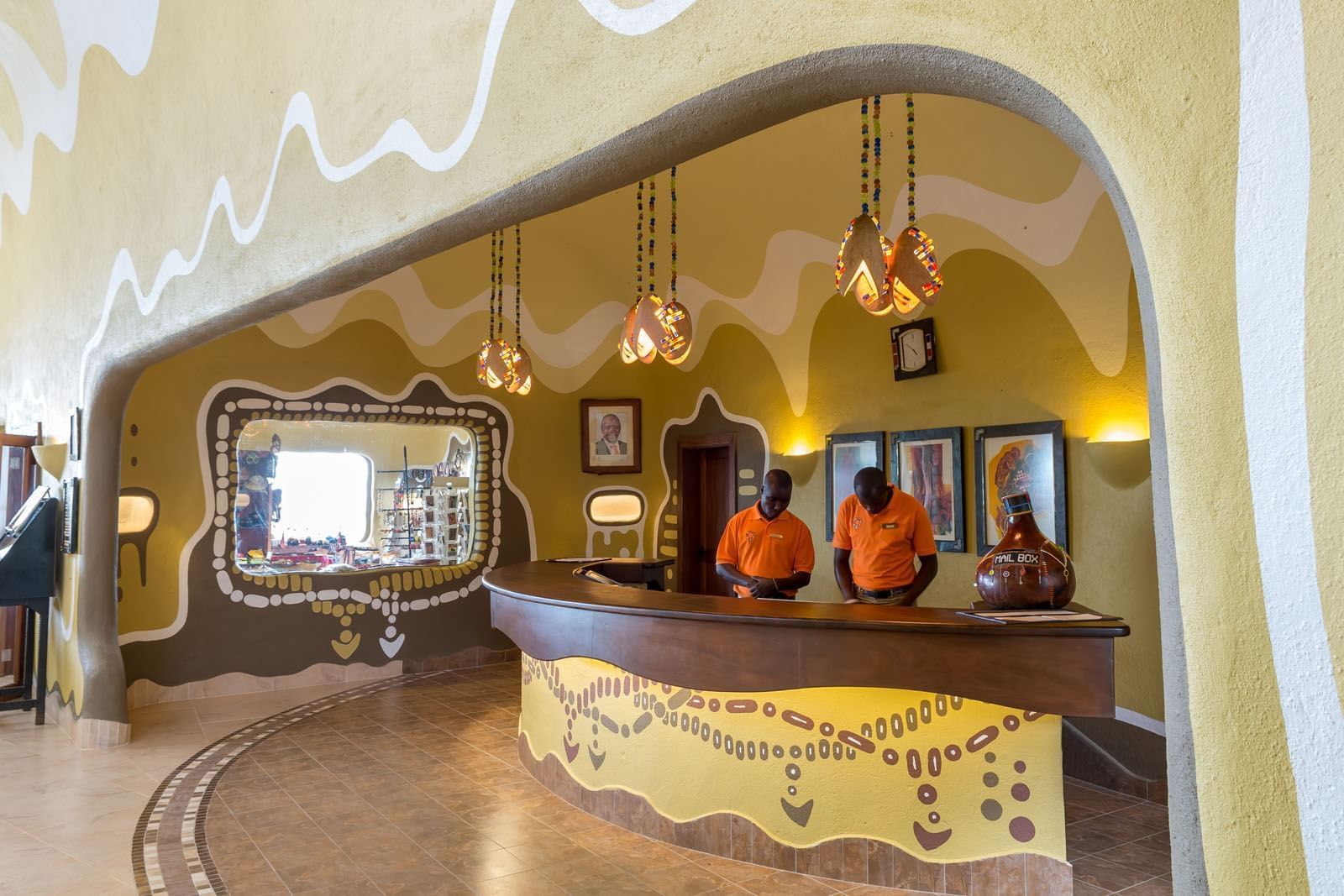 Reception counter with its staff at Mara Serena Safari Lodge 