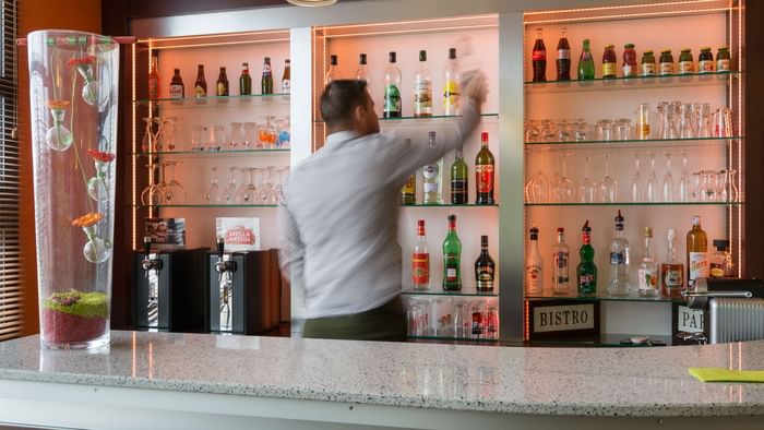 Bar counter & lounge area at Actuel Hotel
