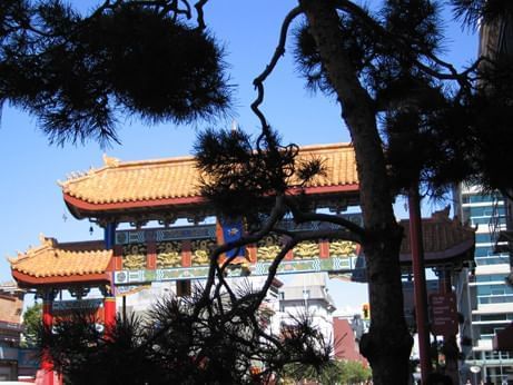 Exterior view of a Chinese temple in Chinatown near Huntingdon Manor