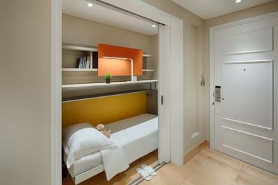 convertible room with bed set up