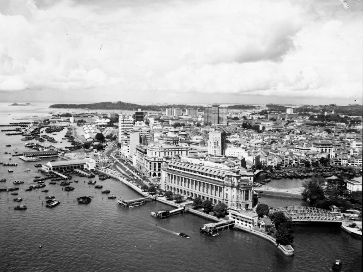 Black & White aerial view of The Fullerton Hotel Singapore