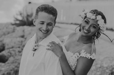 Portrait of a wedding couple posing at Bougainvillea Barbados