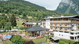 Aerial view of the Chalet Hotel Neige et Roc