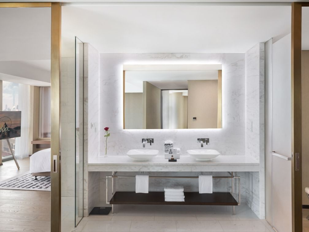 Bathroom vanity area in Paramount Suite at Paramount Hotel Dubai