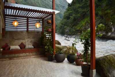 outdoor terrace next to river