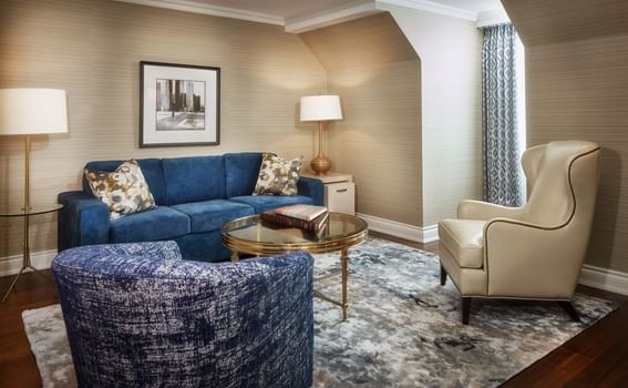 Elegant Lounge area in Cavaliere Suite at Chateau Vaudreuil