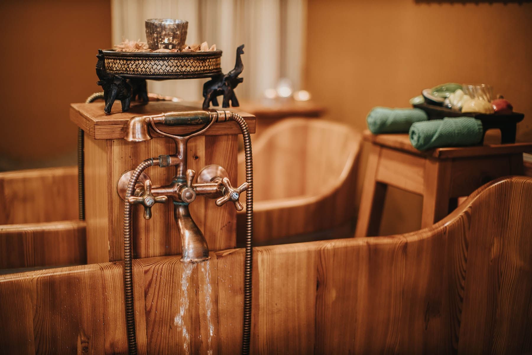 Wooden Bath in Wellness Area - Hotel Ruze, Český Krumlov, Czech
