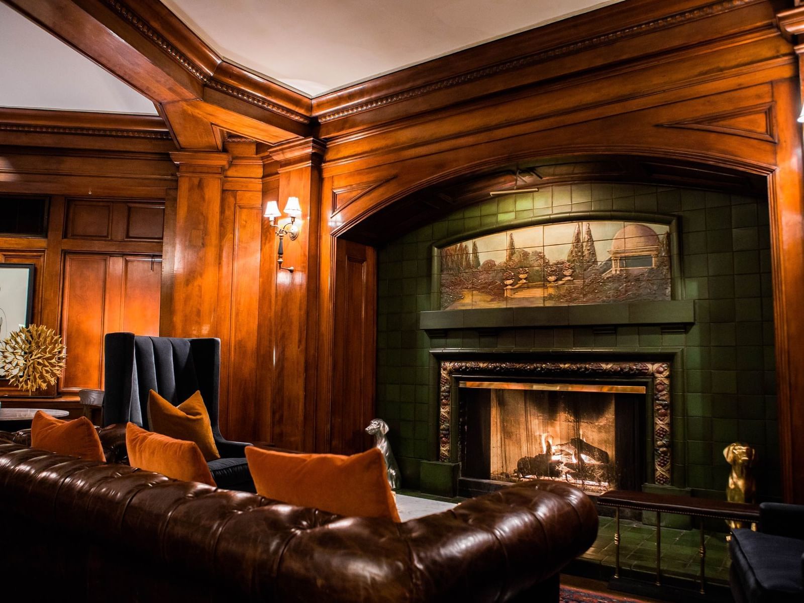 Close up on the Fire place in Fireside Room at Hotel Sorrento