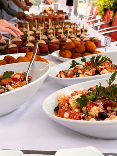 Buffet table with appetizers and salads served at Starling Hotel Lausanne