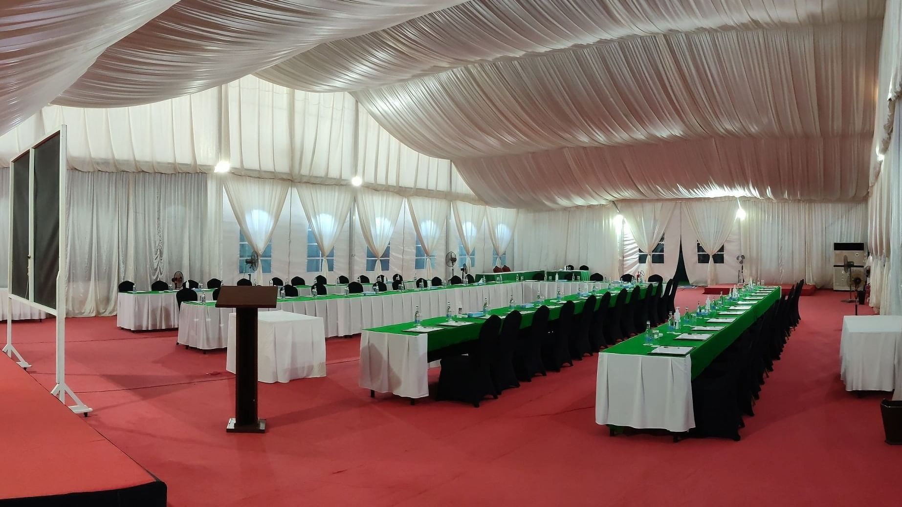 Bougainvillea Conference event room setup with chairs and tables at Serena Beach Resort & Spa, Mombasa.