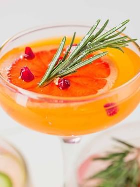 Close-up of orange Martini served in Beach Club Bar at Buenaventura Grand Hotel and Spa