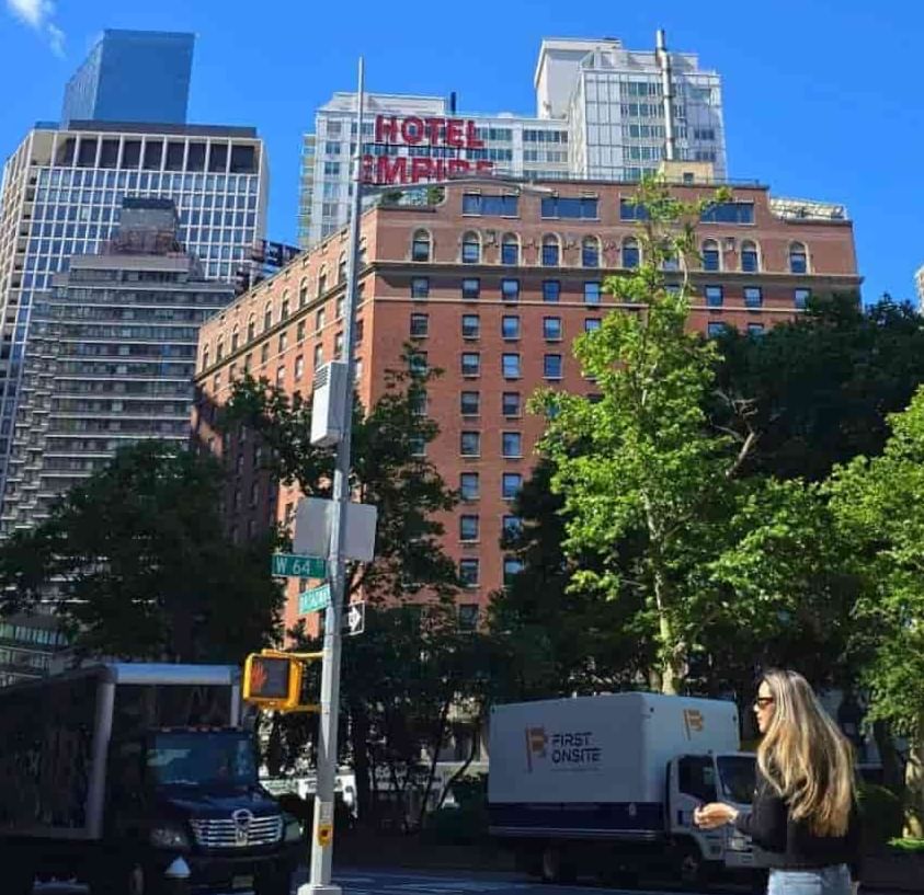 Looking up at the Empire Hotel in the Upper West Side