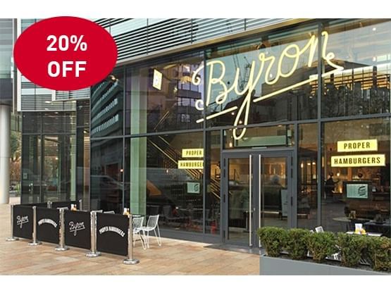 20 % off for meals at the Byron restaurant near Hotel Luma