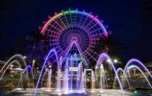 The Wheel at ICON Park near Rosen Inn Universal at night