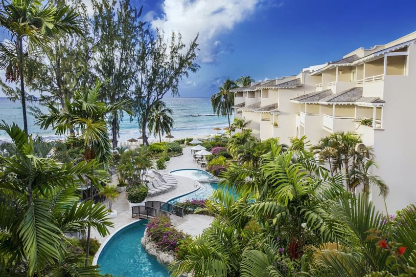 Aerial view of the hotel outdoor pool at Bougainvillea Barbados