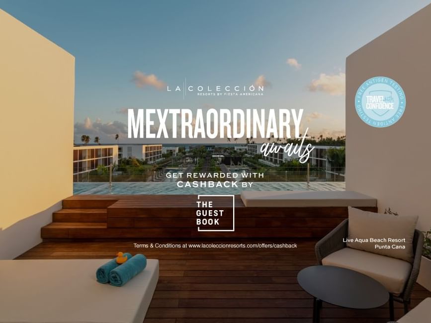 Mextraodinary offer poster with rooftop pool view at GFA Hotels