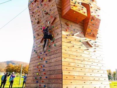 Rock climbing tower at Honor’s Haven Retreat