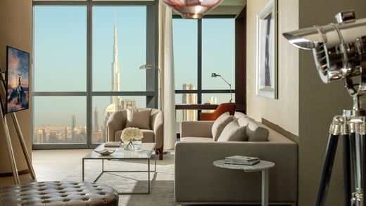 Living area in Premiere Suite at Paramount Hotel Dubai