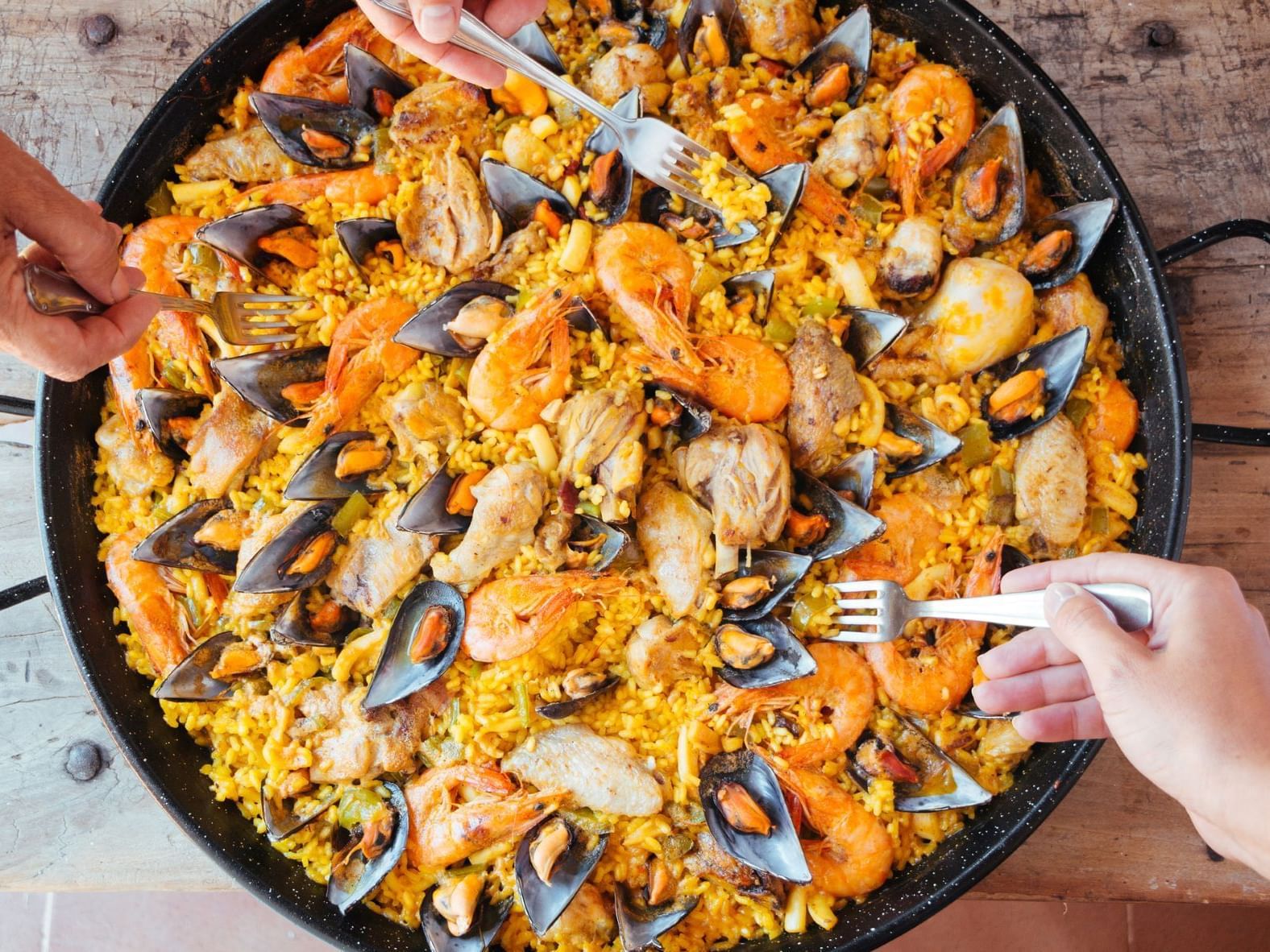 Top view of Paella