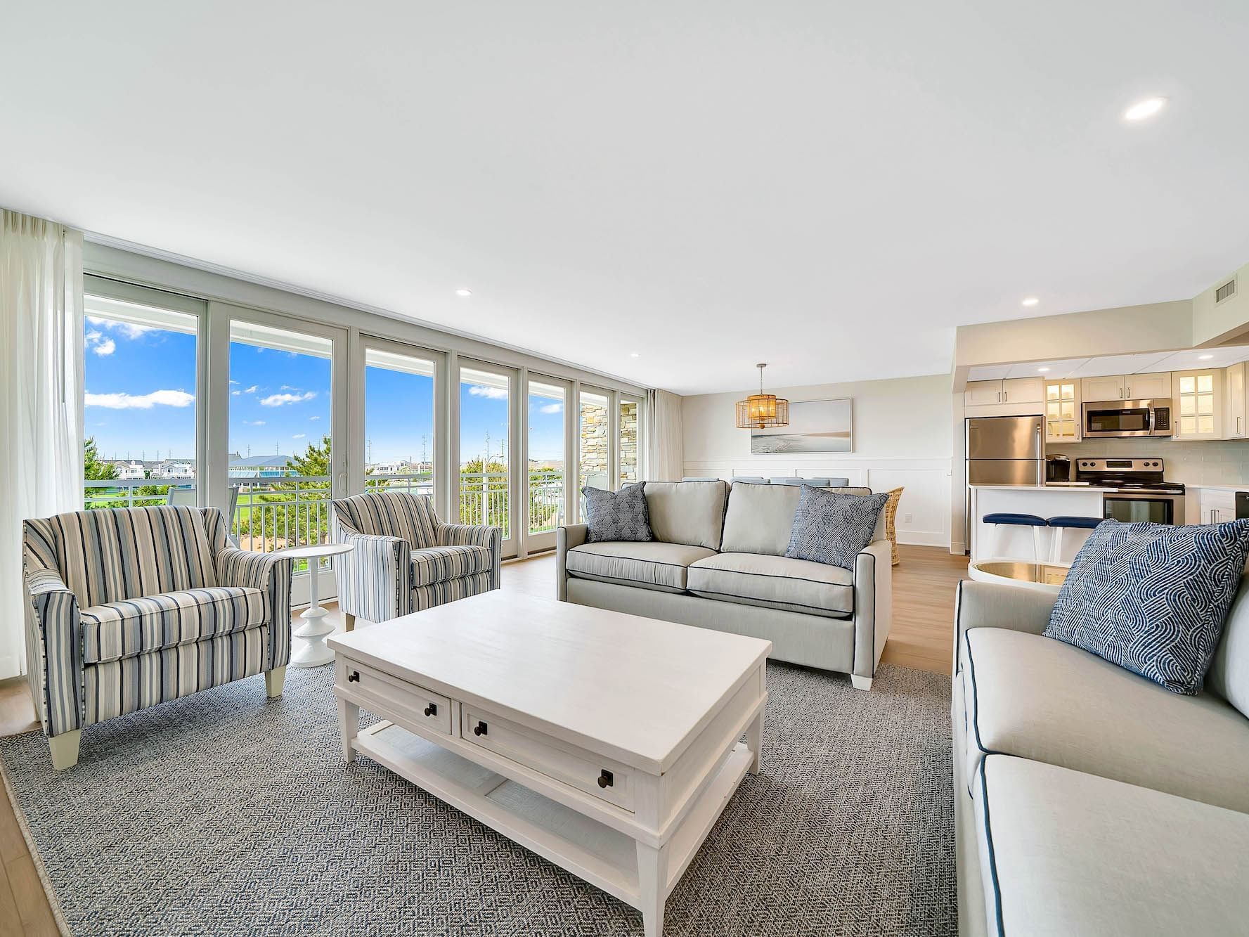 New Fully Updated Beach Condo in Avalon NJ 4 Bedroom Condo at ICONA Windrift Living & Dining Room with oceanview