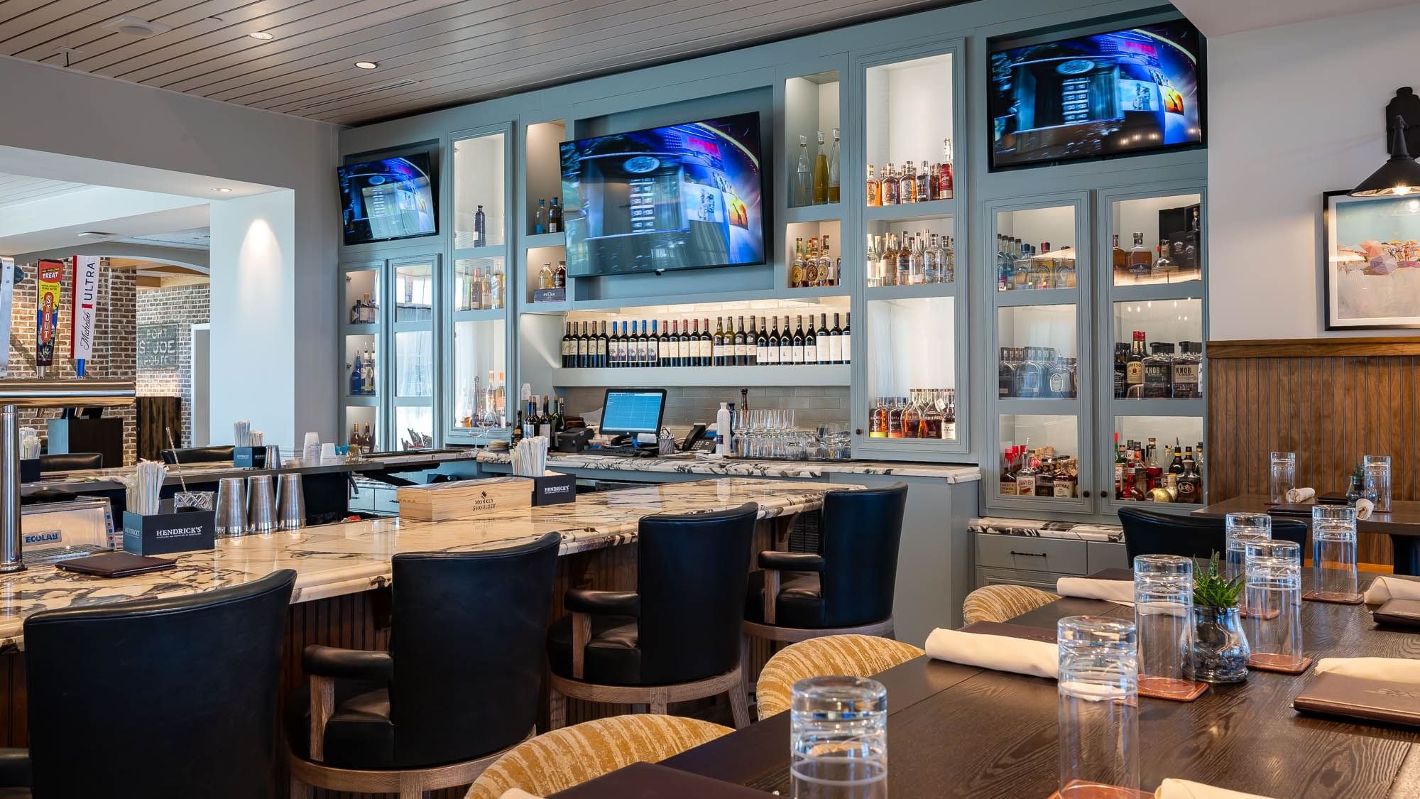 Bar counter and dining area in 1936 at Camp Creek Inn