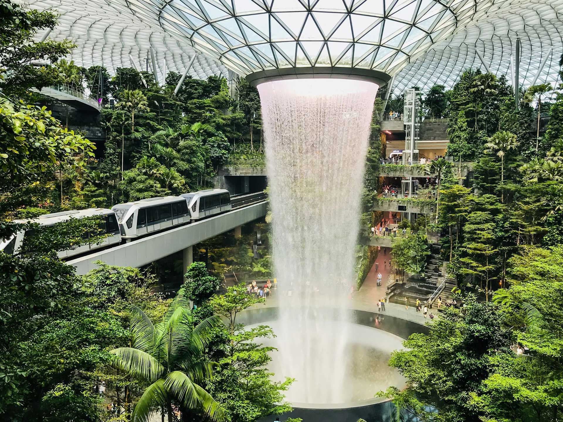 The HSBC Rain Vortex in Jewel Changi Airport near Nostalgia Hotel Singapore