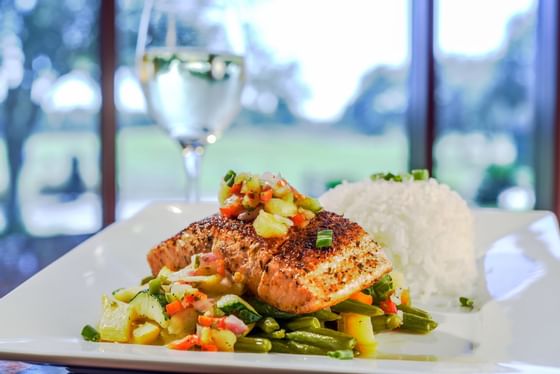 A seafood dish served at Kenzie's in Mystic Dunes Resort