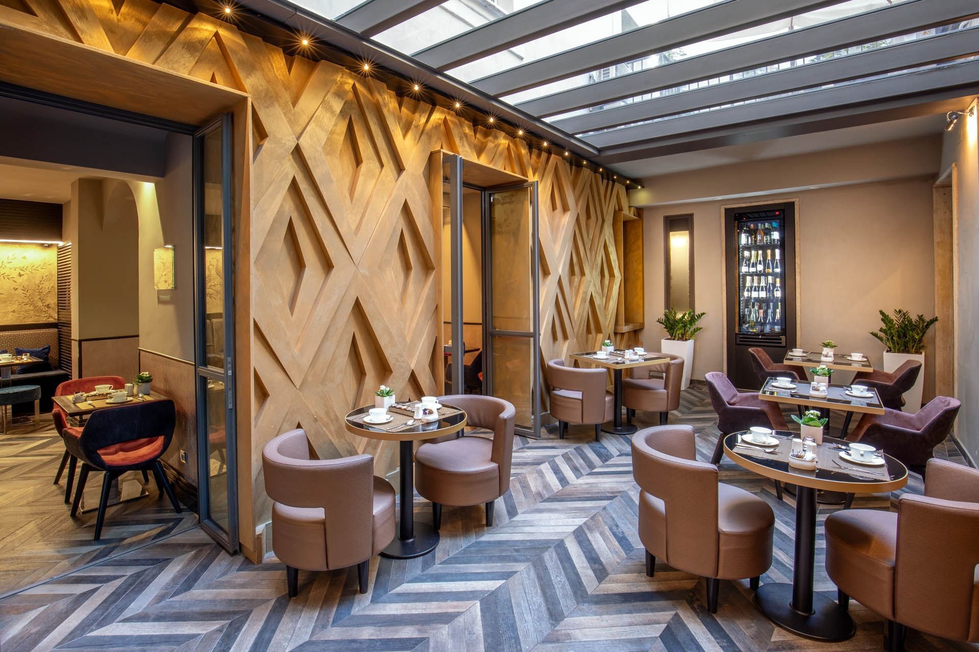 Interior of the Dining area with tables and modern architecture, featuring breakfast at The Style