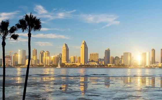 Distant view of San Diego skyline downtown near Horton Grand