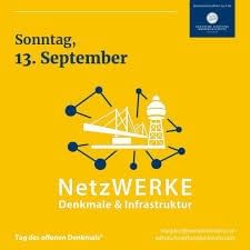 Poster mit Brücken- und Turmgrafiken, NetzWERKE Text, und Tag des offenen Denkmals Veranstaltungshinweis