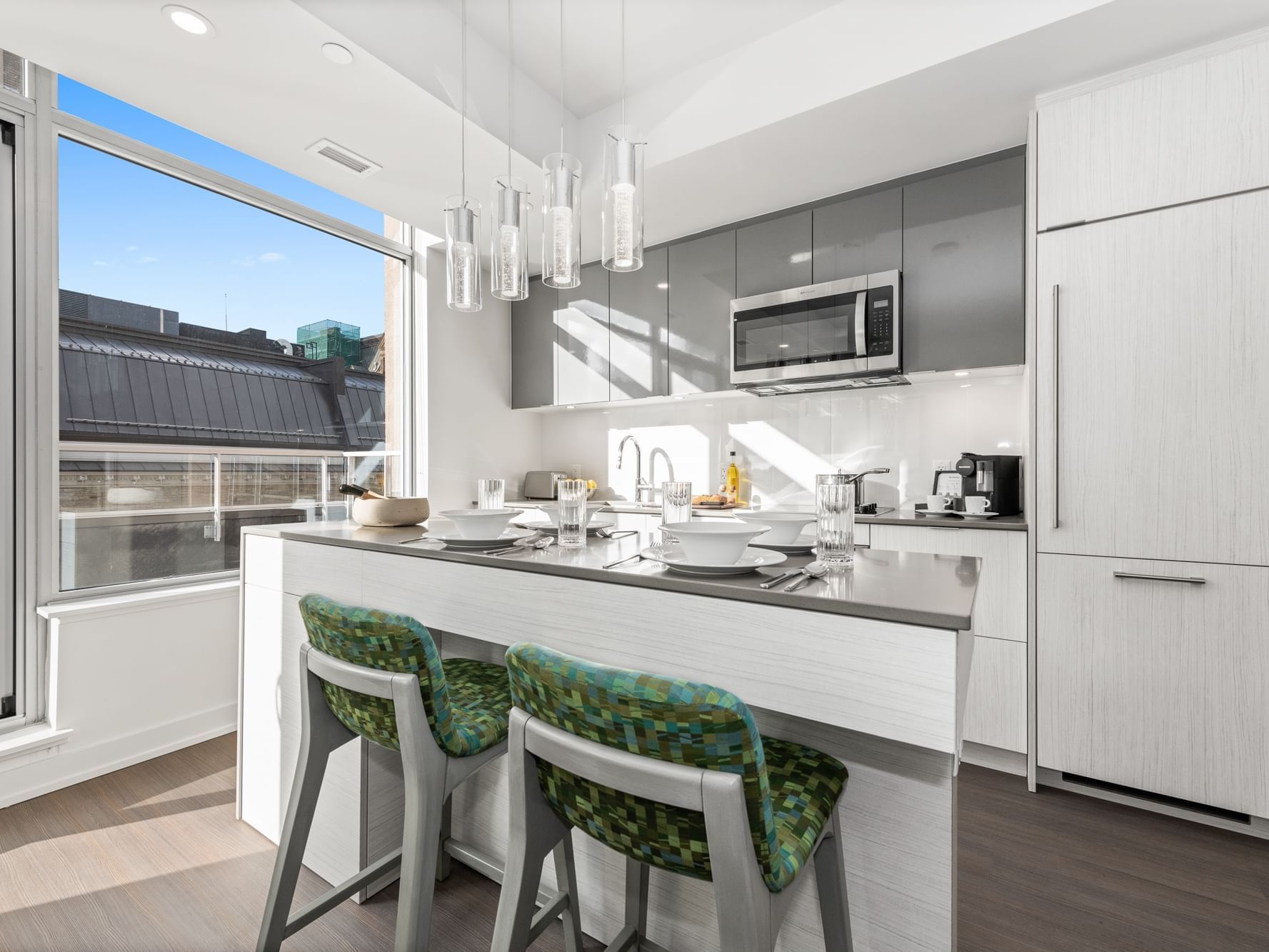 Two-bedroom Suite Sparks kitchen area at ReStays Ottawa