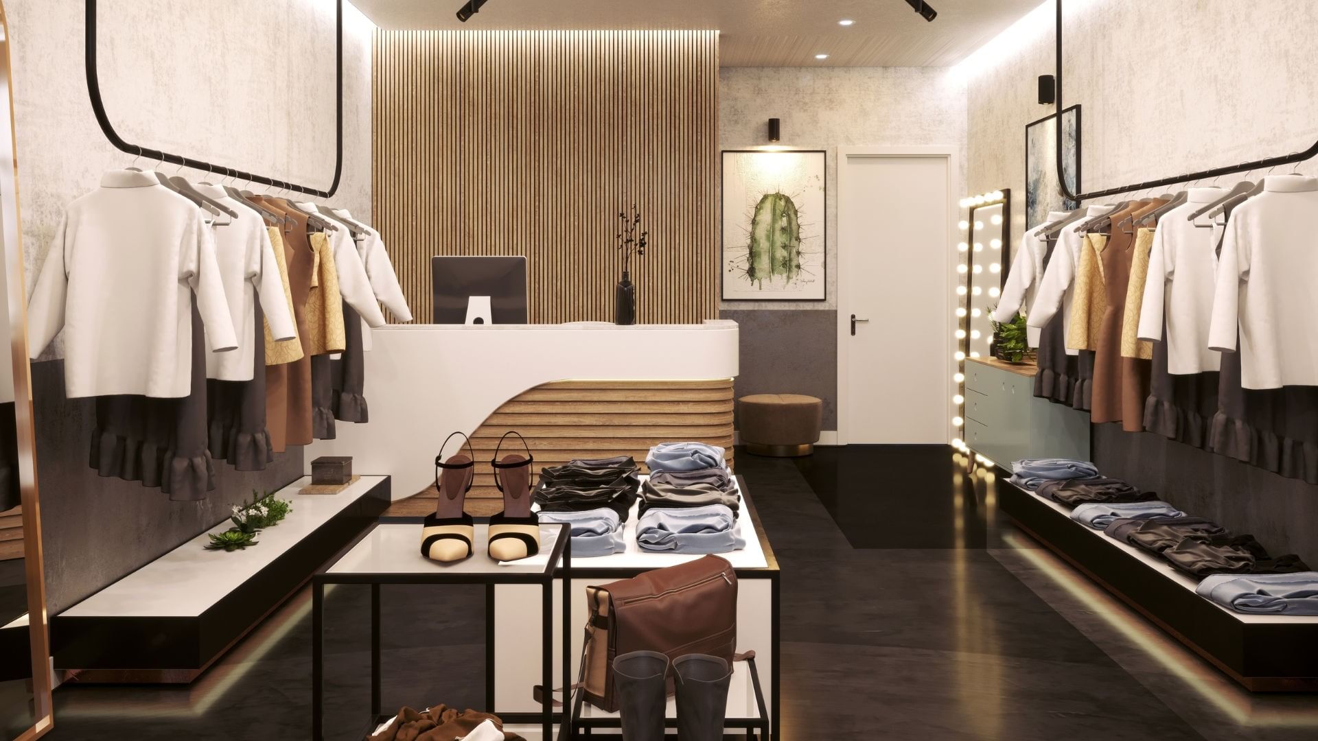 Punta Norte Premium Outlets featuring designer clothes, elegant shoes, and a wooden reception desk near Real Inn Perinorte